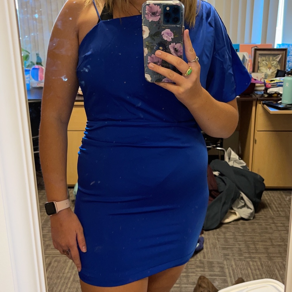 TCEC royal blue One shoulder silk dress